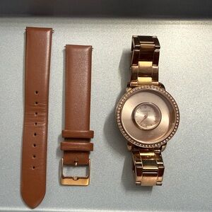 Origami Owl Rose Gold Bracelet Watch with Brown Straps